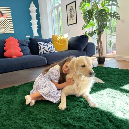 2x6 Machine Washable Runner Rugs for Hallway (2x6 Ft / Dark Green)