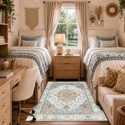 Washable Area Rug (Beige/Carbon Grey/Orange / 3' x 5' (Rectangular))