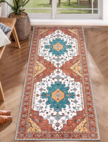 2x5 Washable Non Slip Boho Runner Rug for Hallway (Vintage Orange / 2' x 5' (Runner))