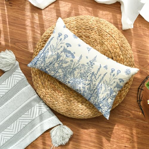 Wildflowers Spring Blue Throw Pillow Cover 12x20 Inch (Blue)