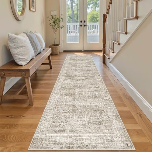Washable Runner Rug 2'6"x8' Kitchen Hallway Runners Brown (Brown / 2'6" x 8' (Runner))