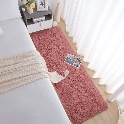 Soft Runner Rug for Bedroom Living Room Plush Fluffy Rug 2x10 (Blush / 2' x 10' (Runner))