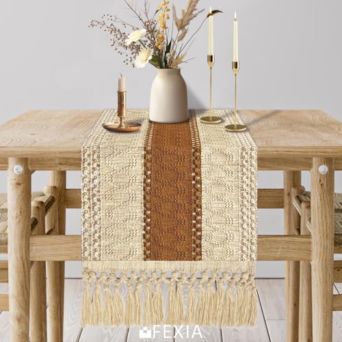 Boho Table Runner for Home Decor 12x90 Fall Coffee Table Decor Caramel (Caramel / 12x90")