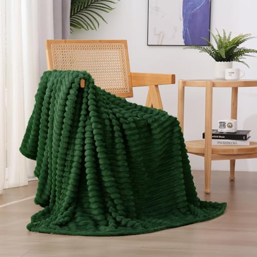 Green Fleece Throw Blanket 90”×90” for Couch Sofa Livingroom (Christmas Green / 90×90inch)