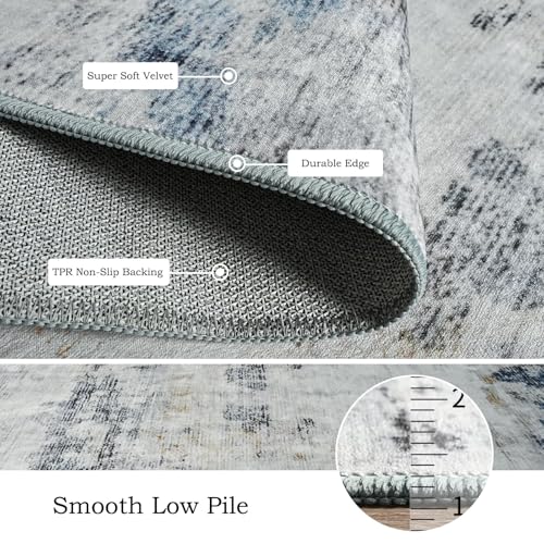 3x5 Washable Non Slip Abstract Area Rugs for Bedroom Living Room (Blue / White / 3' x 5' (Rectangular))