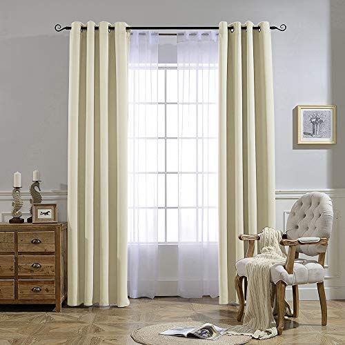Room Darkening Curtains 108 inch Length (Beige / 52"W x 108"L (Pack of 2))