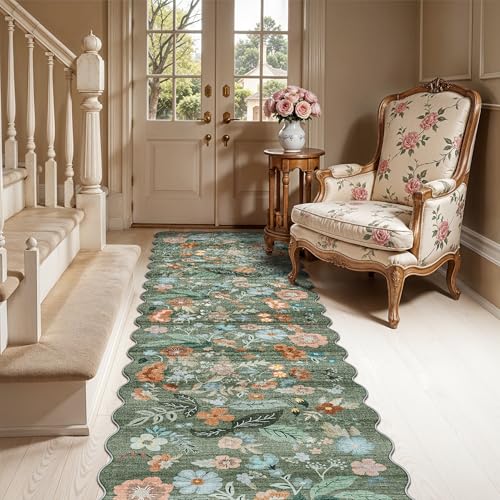Washable 2x8 Hallway Runner Rug (2' x 8' (Rectangular) / Green/Floral)