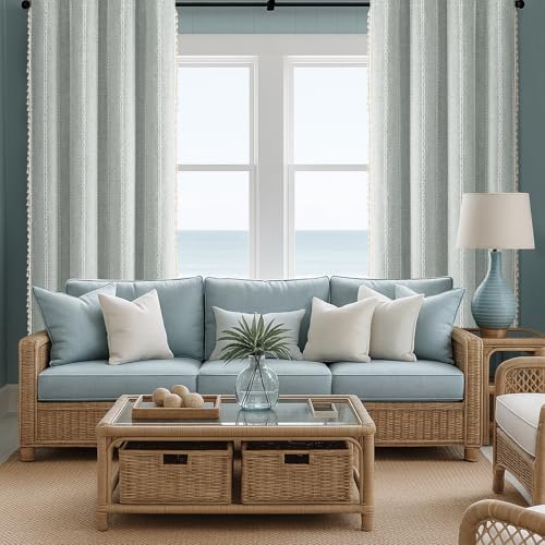 Teal 100% Boho Blackout Curtains 84 Inch 2 Panels with Tassels (Teal Green / 52"W x 84"L (Pack of 2))