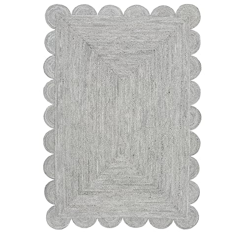 Scallop Jute Area Rug Boho Jute Rug Scalloped Coastal Rug (Fog Gray / 5'x8' (Rectangular))