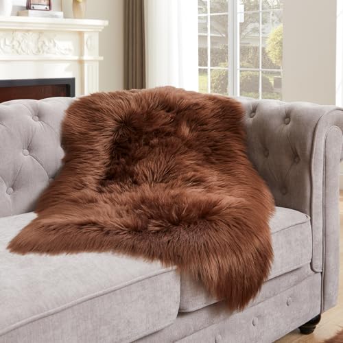Ultra Soft Fluffy Shaggy Area Rug Faux Fur Rug Chair Cover Seat Pad Fuzzy Area Rug for Bedroom Floor Sofa Living Room (Coffee / 2' x 3' (Sheepskin))