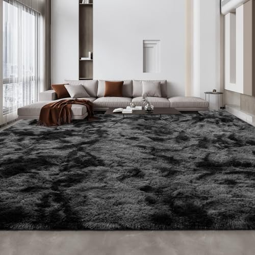 Large Shag Area Rugs 10 x 14 (Tie-dyed Dark Grey / 10 x 14 ft)