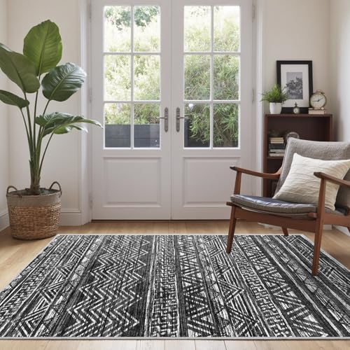 3x5 Area Rug Washable Moroccan (Charcoal Gray / 3' x 5')