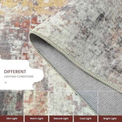 Living Room Rug 9x11 Beige Area Rugs Machine Washable Abstract Boho Large Rug Non (Grey Brown / 9' x 11' (Rectangular))