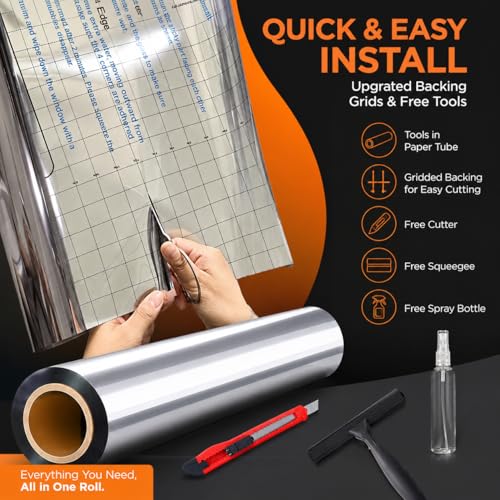 Upgraded One Way Window Privacy Film Sun Heat Blocking (Black Silver / 35.4 Inch * 78.74 Inch)
