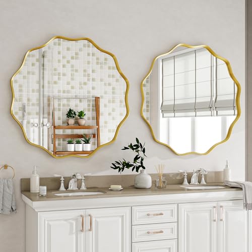Wavy Round Mirror (Gold / 24"L x 24"W)