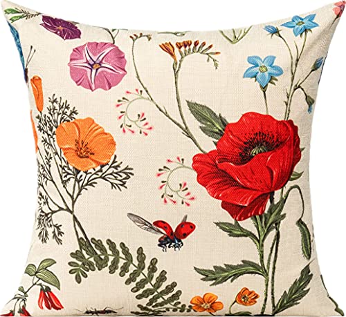 16 x 16 Throw Pillow Covers Outdoor Spring Summer Garden Flowers Farmhouse Outside Furniture Bench Decorative Swing Cushion Set of 4 for Patio Sofa Couch Chair (16x16)
