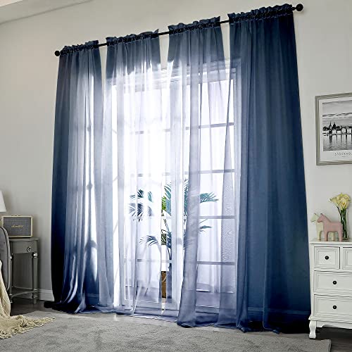 Extra Long Sheer Window Curtain Panels 120 Inch 2 PCS (Navy Blue / 42"W x 120"L (Pack of 2))