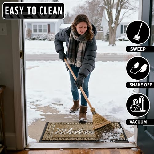 Welcome Mat Heavy Duty Sturdy Door Mats for Home Entrance Outdoor Indoor (Brown / 47x32 Inch)