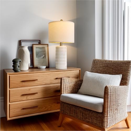 20.75" Small Modern Ceramic Table Lamps Set of 2 for Bedroom (20.75'' Small - Beige and White)