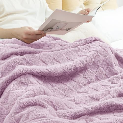 3D Checkered Fleece Throw Blanket for Couch (Light Purple / Throw (50"x60"))
