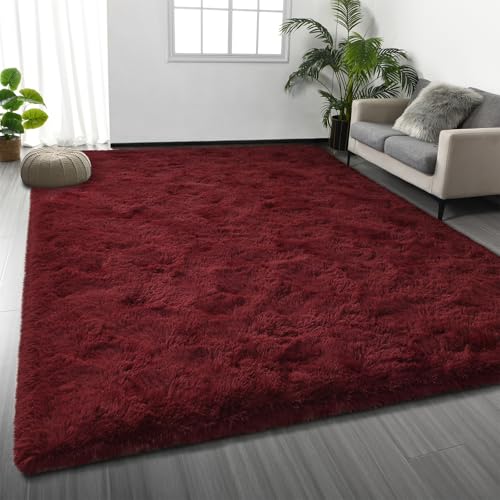Large Shag Area Rugs 5 x 8 (Burgundy / 5' x 8' (Rectangular))