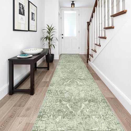 2'6"x14 Washable Long Runner Rug (Muted Sage Green / 2'6" x 14' (Runner))