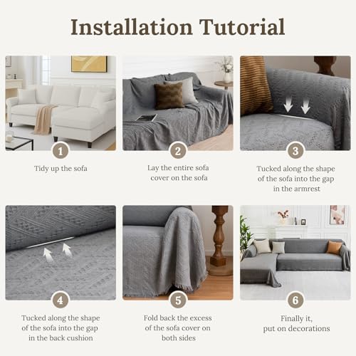 2 Piece Sectional Couch Cover for L Shape Sofa Dark Grey XL (Dark Grey / X-Large)