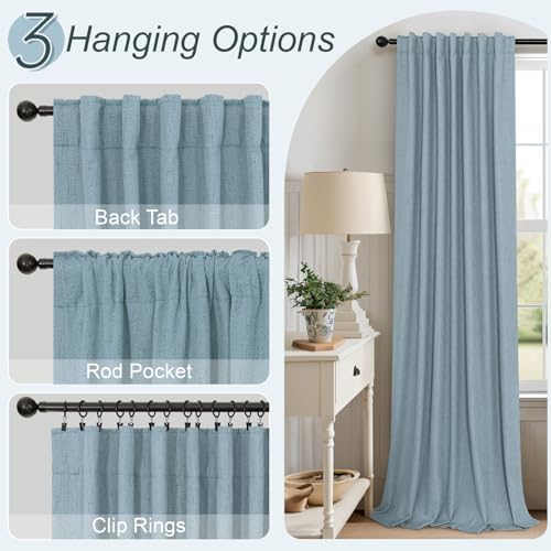 Light Blue Room Darkening Curtains for Bedroom Cute 45 Inch Length 2 Panels Cotton Linen Textured Short Blackout Curtains for Small Window Nursery Boy Girls Room Bathroom Kitchen Door Back Tab 45 Long (Stone Blue / 52"W x 45"L (Pack of 2))