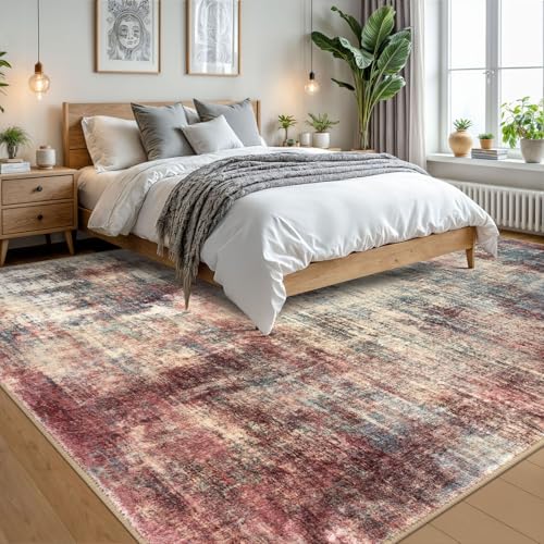 Abstract Area Rugs 9x12 Ft Washable Large Rugs for Living Room (Red/Multi / 9' x 12' (Rectangular))