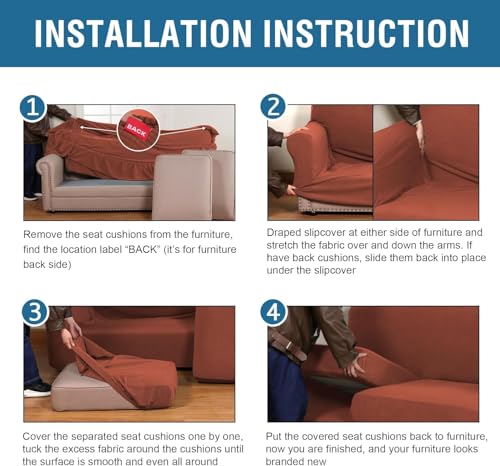 4 Piece Stretch Sofa Covers for 3 Cushion Couch Covers for Living Room Furniture Slipcovers (Large Plus / Rust)