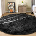 Washable Faux Fluffy Fur Round Area 6.6ft Rugs for Living Room Black Large Furry Rug for Bedroom Boho Circle Nursery Rug Teen Room Décor (6'7" (Round) / Black)