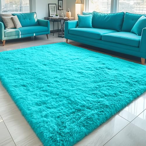 5x7 Machine Washable Large Area Rugs for Living Room (5x7 Ft / Teal Blue)