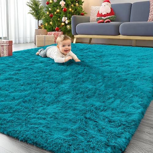 8x10 Machine Washable Large Area Rugs for Living Room (8x10 Ft / Teal)