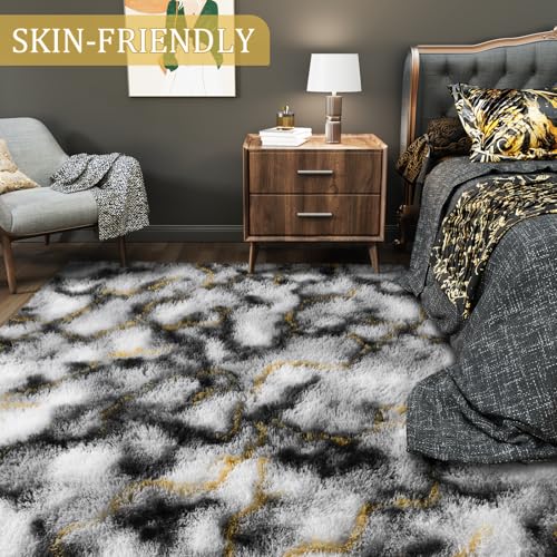 8x10 Area Rugs Fluffy Living Room Carpet for Kids Bedroom (Grey-gold / 8' x 10' (Rectangular))