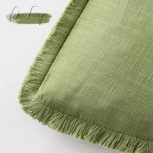 Decorative Linen Fringe Throw Pillow Covers 26×26 Lush Green (26" x 26" (Pack of 2) / Greenery)
