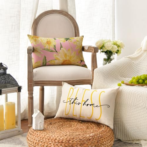 Home Sweet Home Spring Summer Flowers Pink Throw Pillow Covers (Pink&white / 20" x 12" (Pack of 4))