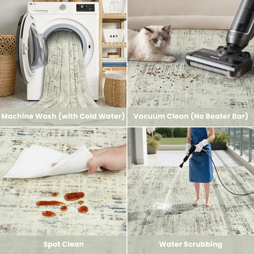 9x12 Washable Area Rug for Living Room Bedroom (Gray White/Blue / 9' x 12' (Rectangular))