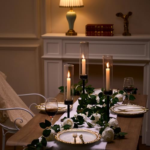 Black Hurricane Glass Candle Holders Set of 6 Tall Taper Candlestick Holder (Black)