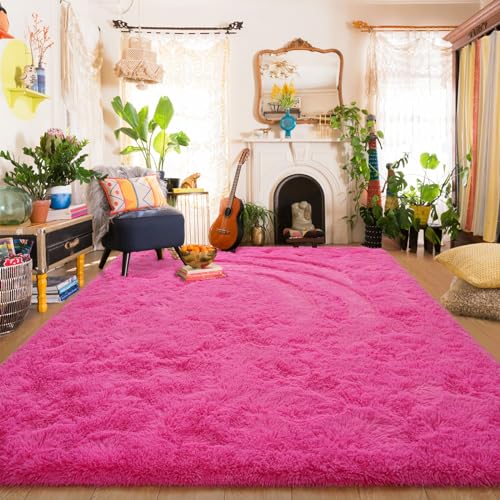 Shag Fluffy Area Rug for Bedroom Living Room (5'3" x 7'7" (Rectangular) / Hot Pink)