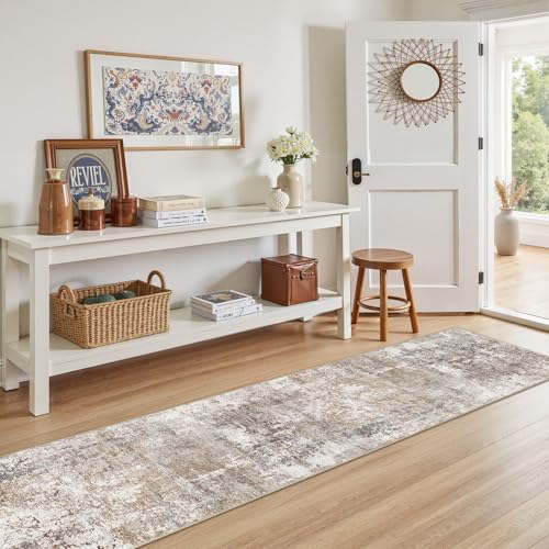 2x8 Washable Runner Rug for Hallway (Brown/Grey/Red / 2' x 8' (Runner))