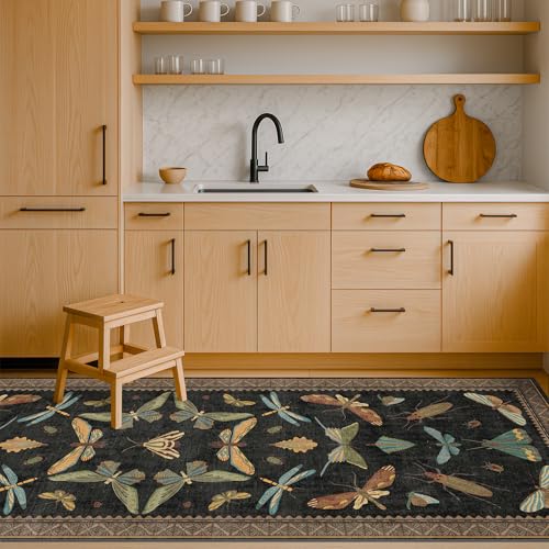 2x6 Black Entryway Runner Rugs Washable Non Slip Runners for Hallway (2' x 6' (Runner) / Black / Multi)
