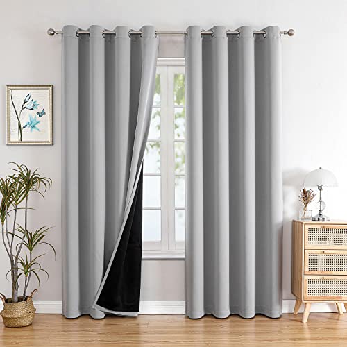 100% Blackout Curtains for Bedroom 90 Inches Long 2 Panels Set (52"W x 90"L (Pack of 2) / Light Grey)