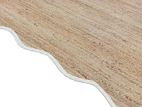 Wave Scalloped Natural Jute Runner Rug Boho Rug Hallway Entryway Runner Rug (White / 2'x10' (Runner))