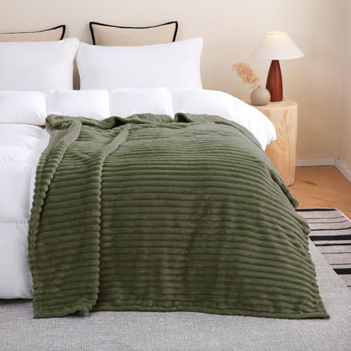 Olive Green Fleece Throw Blanket 90”×90” for Couch Sofa Livingroom (Olive Green / 90×90inch)
