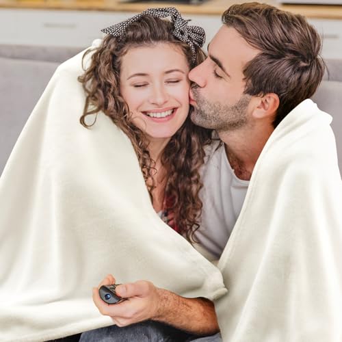 Fleece Blanket Soft Plush Throw for Couch Cream 50"x70" (Cream / Throw XL(50"x70"))