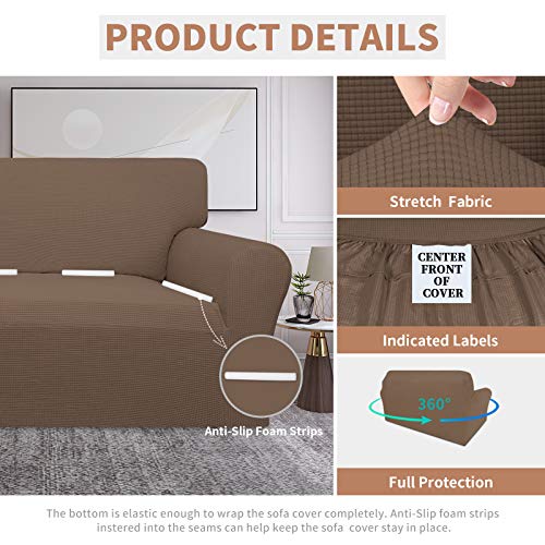 100% Waterproof Loveseat Couch Cover Stretch Jacquard Sofa Cover (Camel / Loveseat)