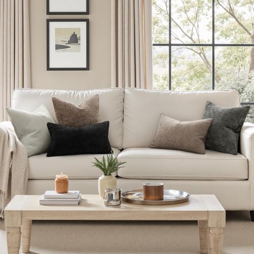 Dercorative Lumbar Throw Pillow Covers 12x20 Inch Grey (20" x 12" (Pack of 2) / Grey-white)