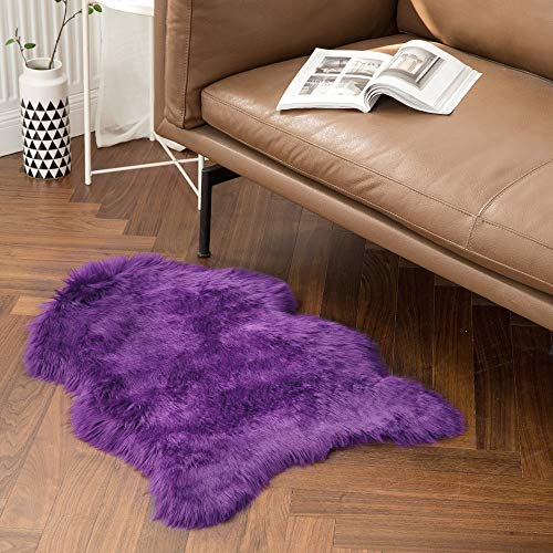 Fluffy Area Rug 2x3 ft Faux Fur Sheepskin Rug for Bedroom Purple (2' x 3' (Sheepskin) / Purple)