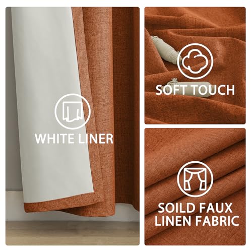 Burnt Orange Linen Curtains 90 Inches Long for Living Room (Linen Burnt Orange / 52"W x 90"L (Pack of 2))
