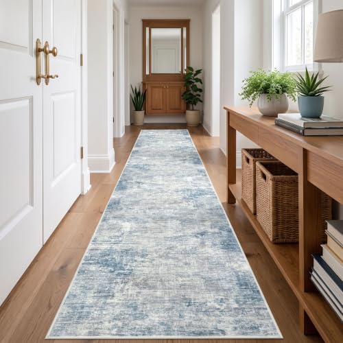 Abstract Runner Rug 2x12 Ft Washable Runners for Hallways (Light Blue/Grey/White / 2' x 12' (Rectangular))